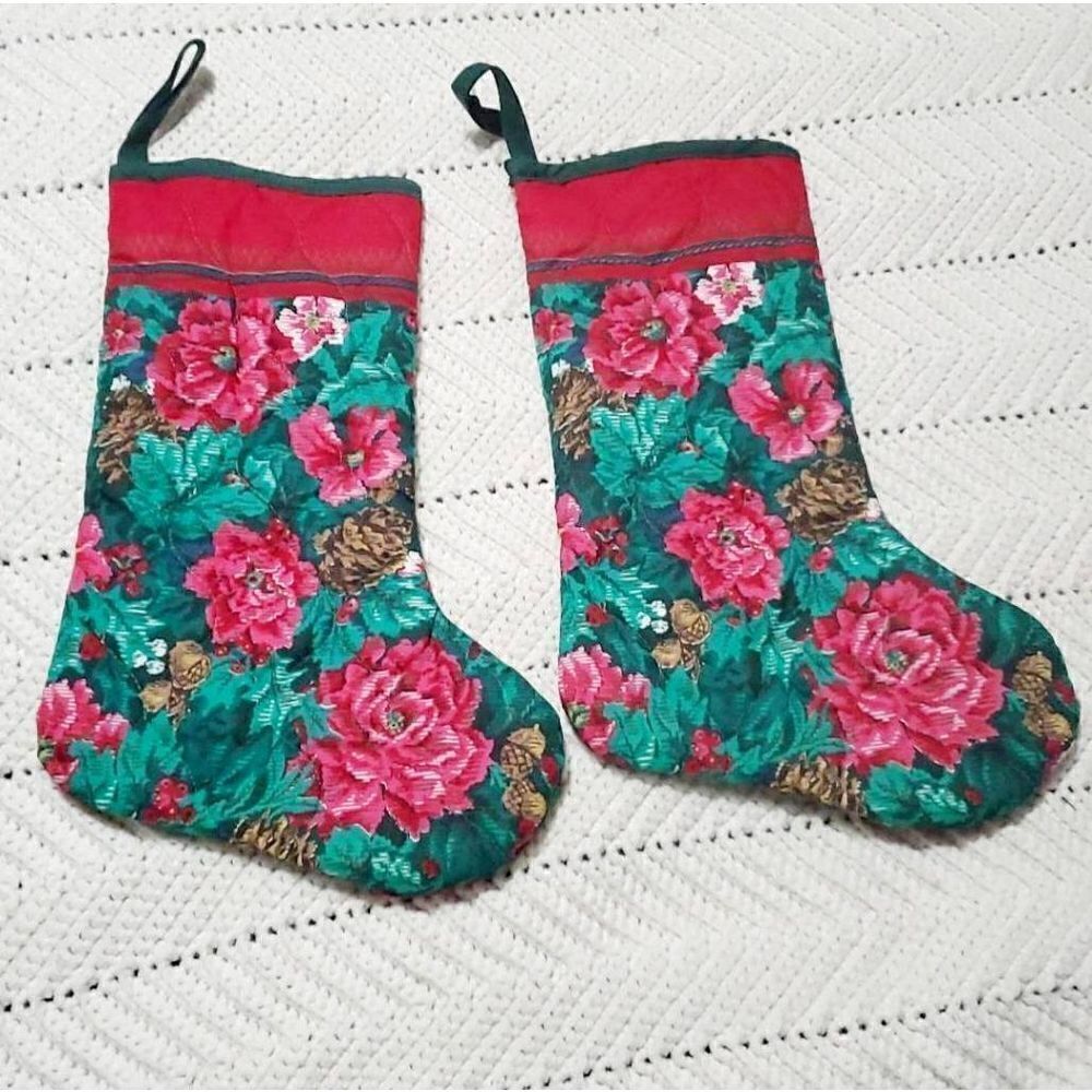 Handmade Quilted Floral Christmas Stocking Set